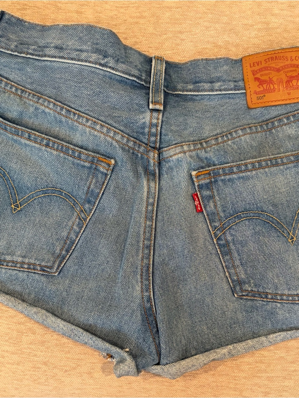 Levi's Women's Light Blue Denim Cutoff Shorts with Red Tab